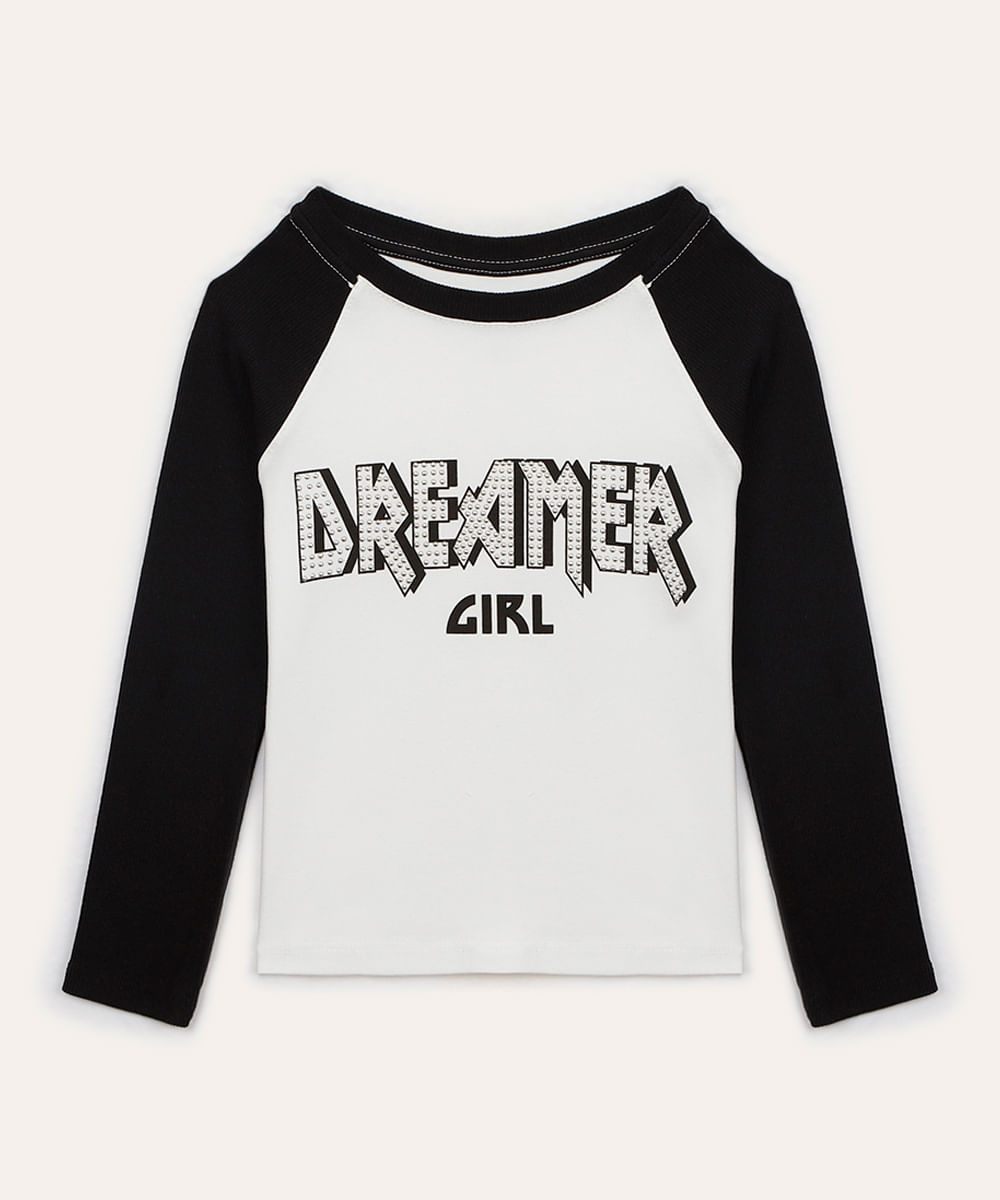blusa de algodão infantil dreamer com brilho preto