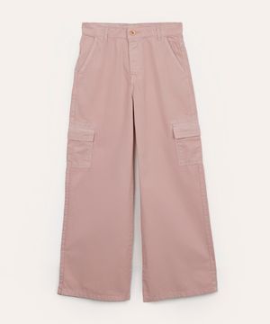 calça wide leg cargo de sarja juvenil  - rosa claro