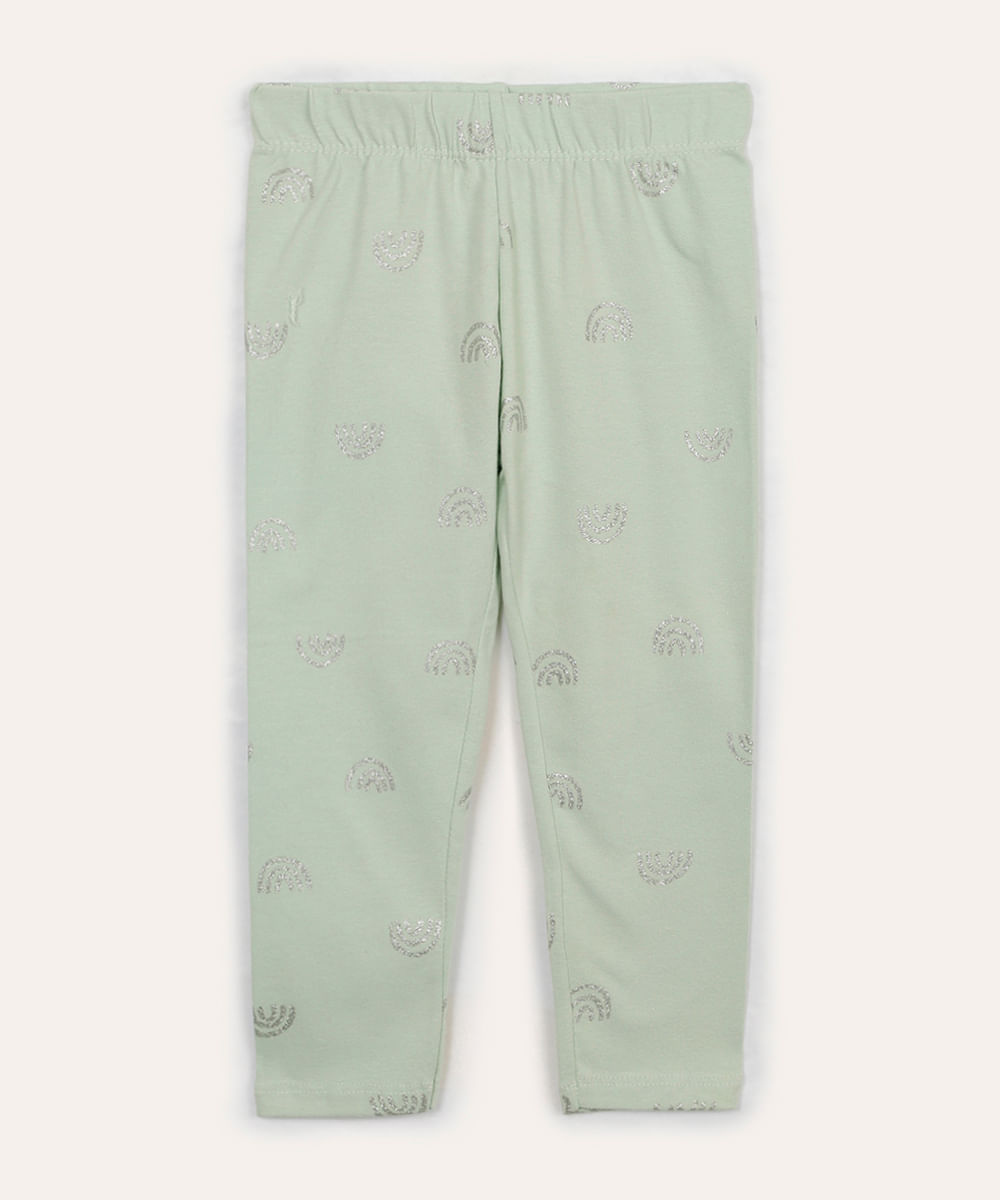 calça legging algodão infantil com brilho verde claro