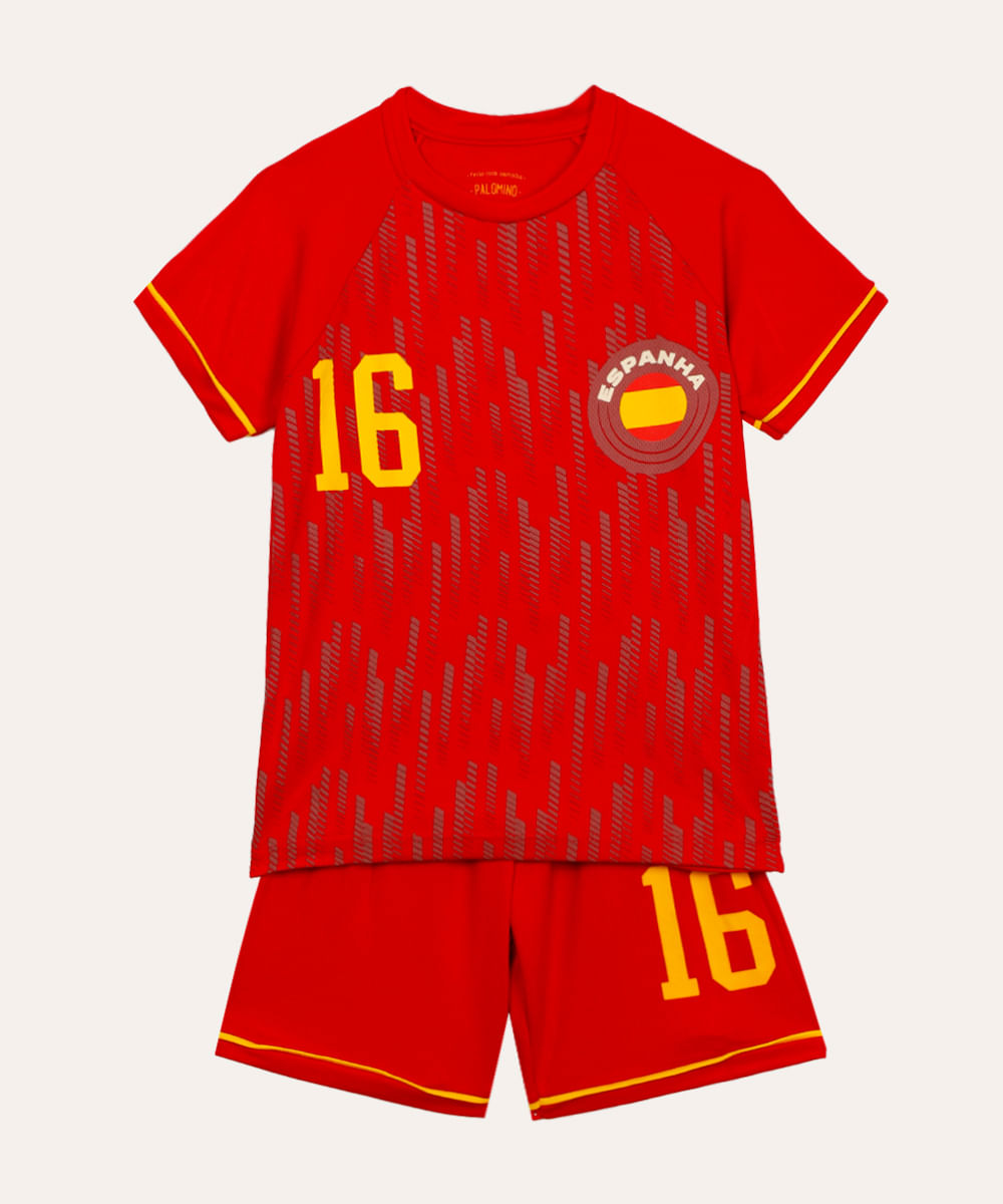 conjunto de futebol infantil espanha vermelho