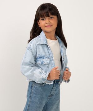 jaqueta jeans infantil com brilho azul claro