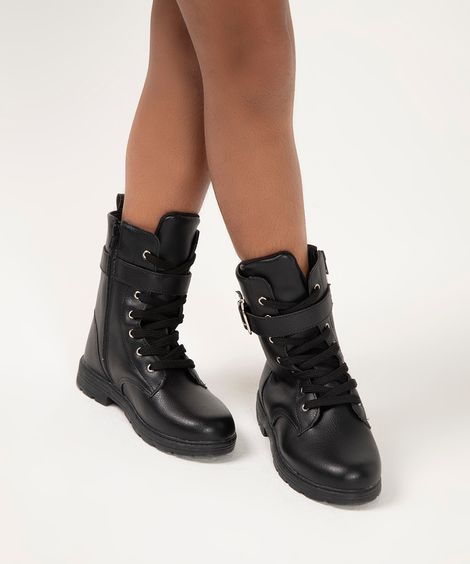 bota coturno infantil com fivela preto