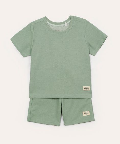 conjunto de algodão infantil texturizado manga curta verde