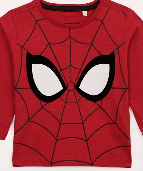 camiseta de algodão infantil homem aranha manga longa vermelha