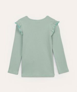 blusa de algodão infantil canelada com babado verde claro