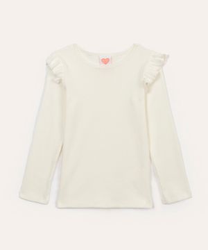 blusa de algodão infantil canelada com babado off white