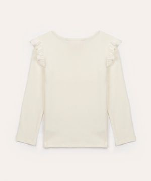 blusa de algodão infantil canelada com babado off white