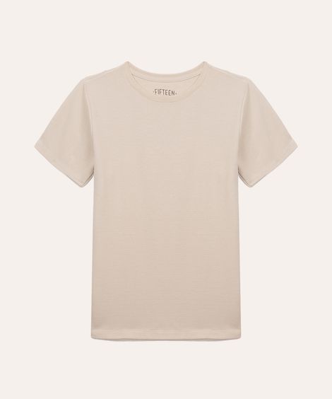 camiseta de algodão juvenil texturizada manga curta bege