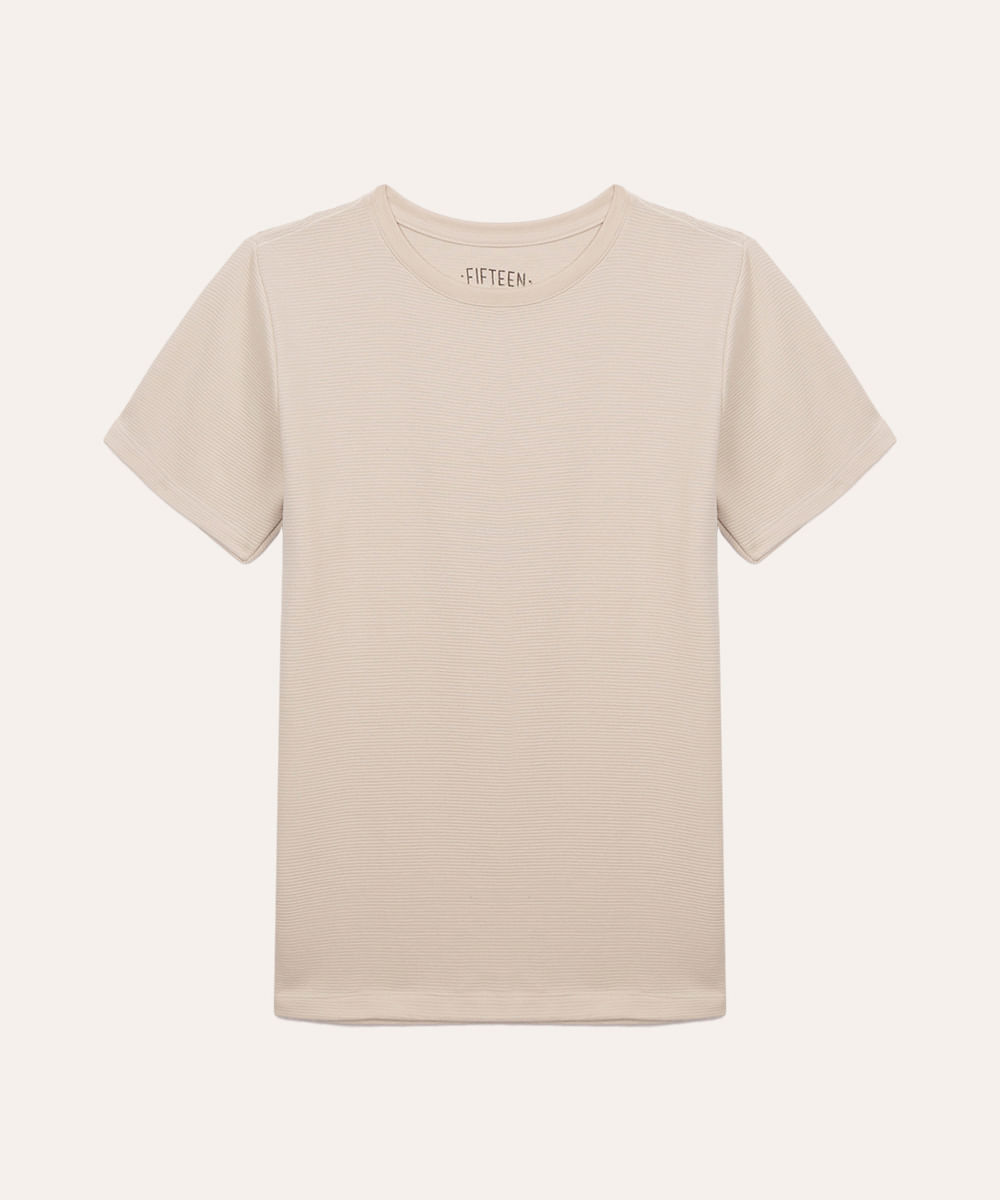 camiseta de algodão juvenil texturizada manga curta bege