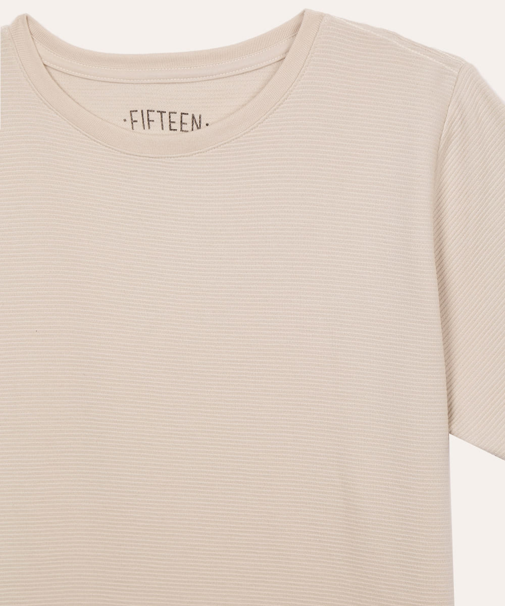 camiseta de algodão juvenil texturizada manga curta bege