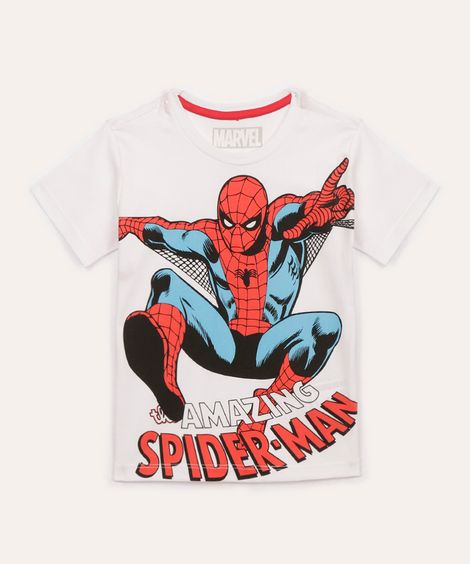 camiseta de algodão infantil homem aranha manga curta branca