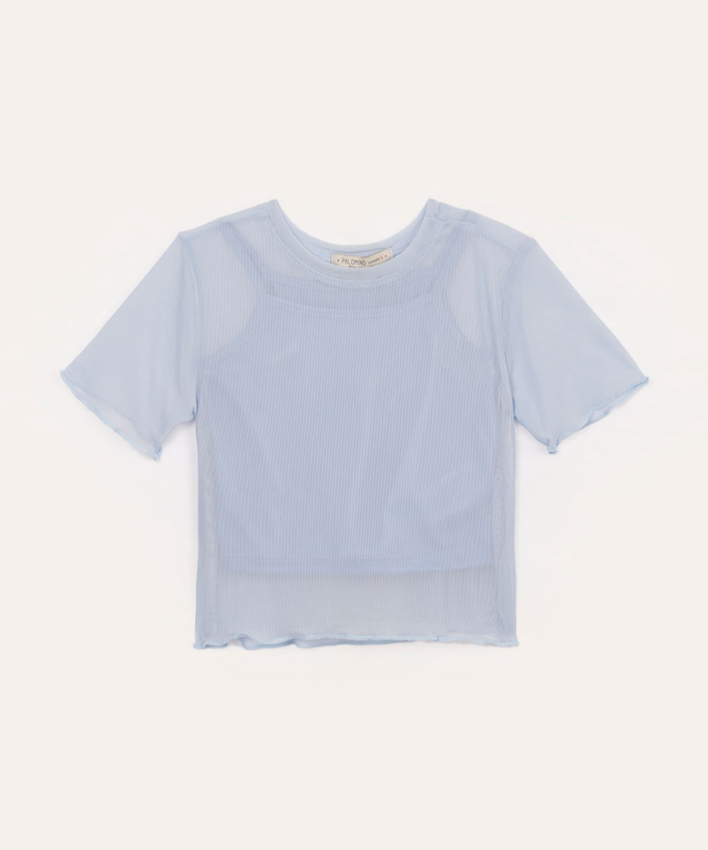 blusa de tule infantil fru fru azul claro