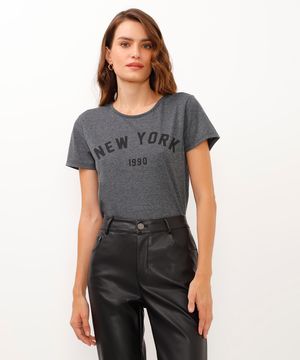 camiseta de algodão manga curta new york cinza