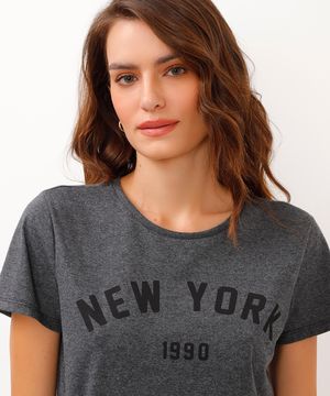 camiseta de algodão manga curta new york cinza