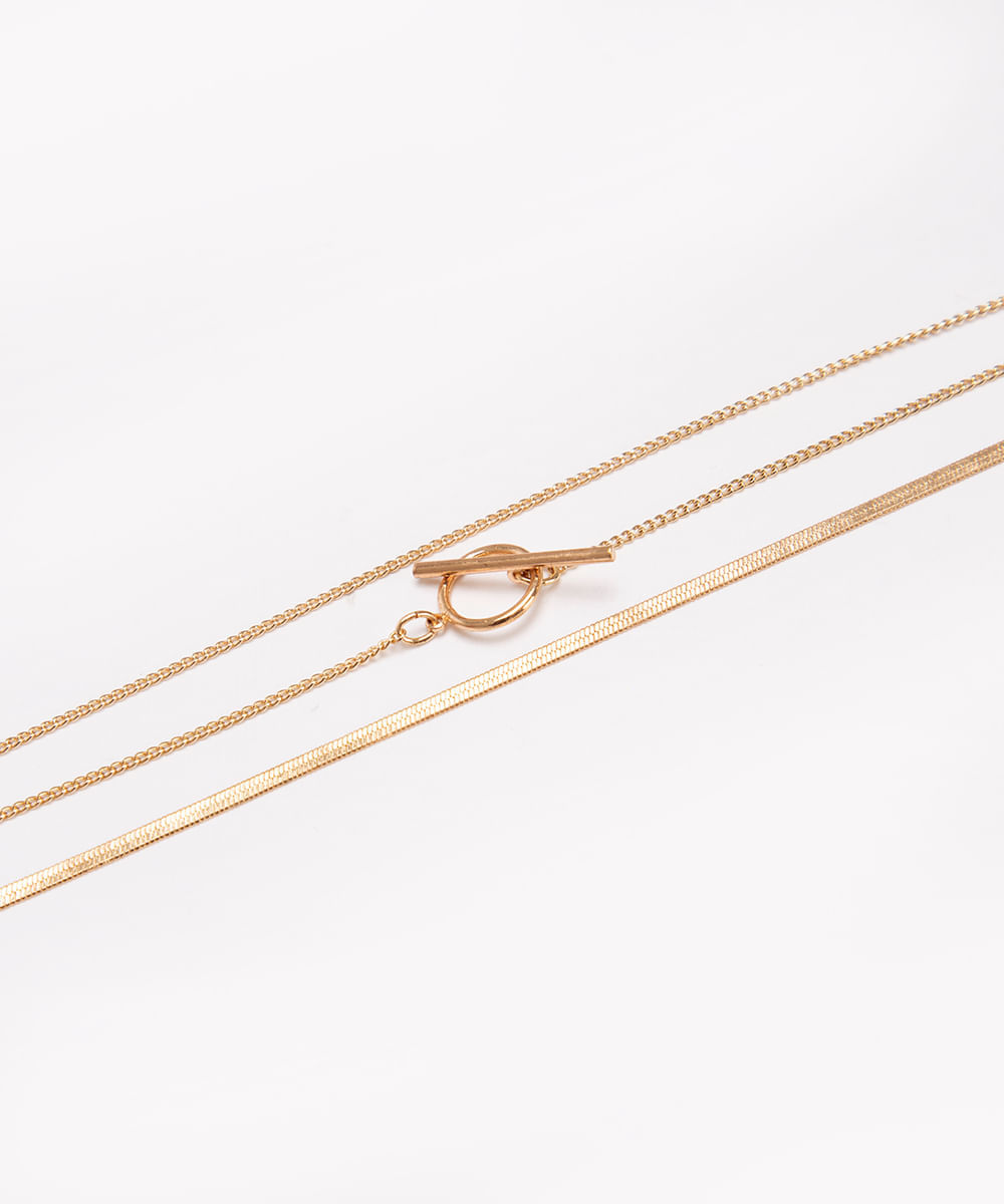kit com 2 colares básicos dourado