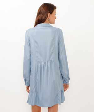 vestido de viscose chemise manga longa azul