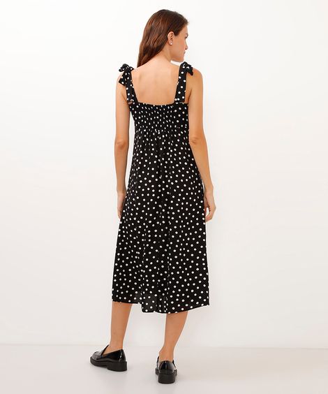 vestido de viscose alças com laços poá preto