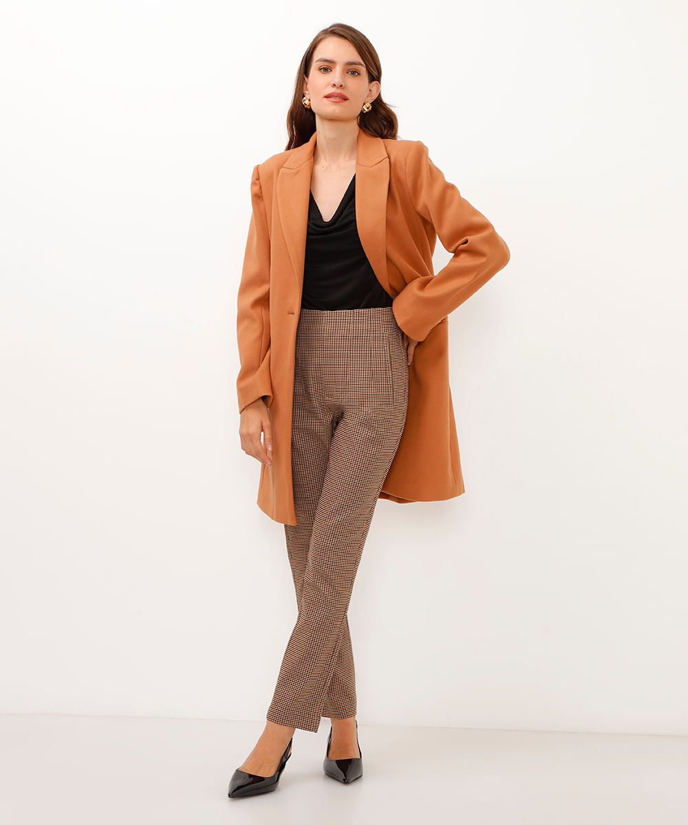 calça de alfaiataria xadrez marrom