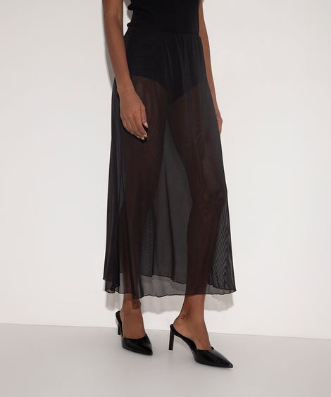 saia midi de tule com hot pant mindset preto