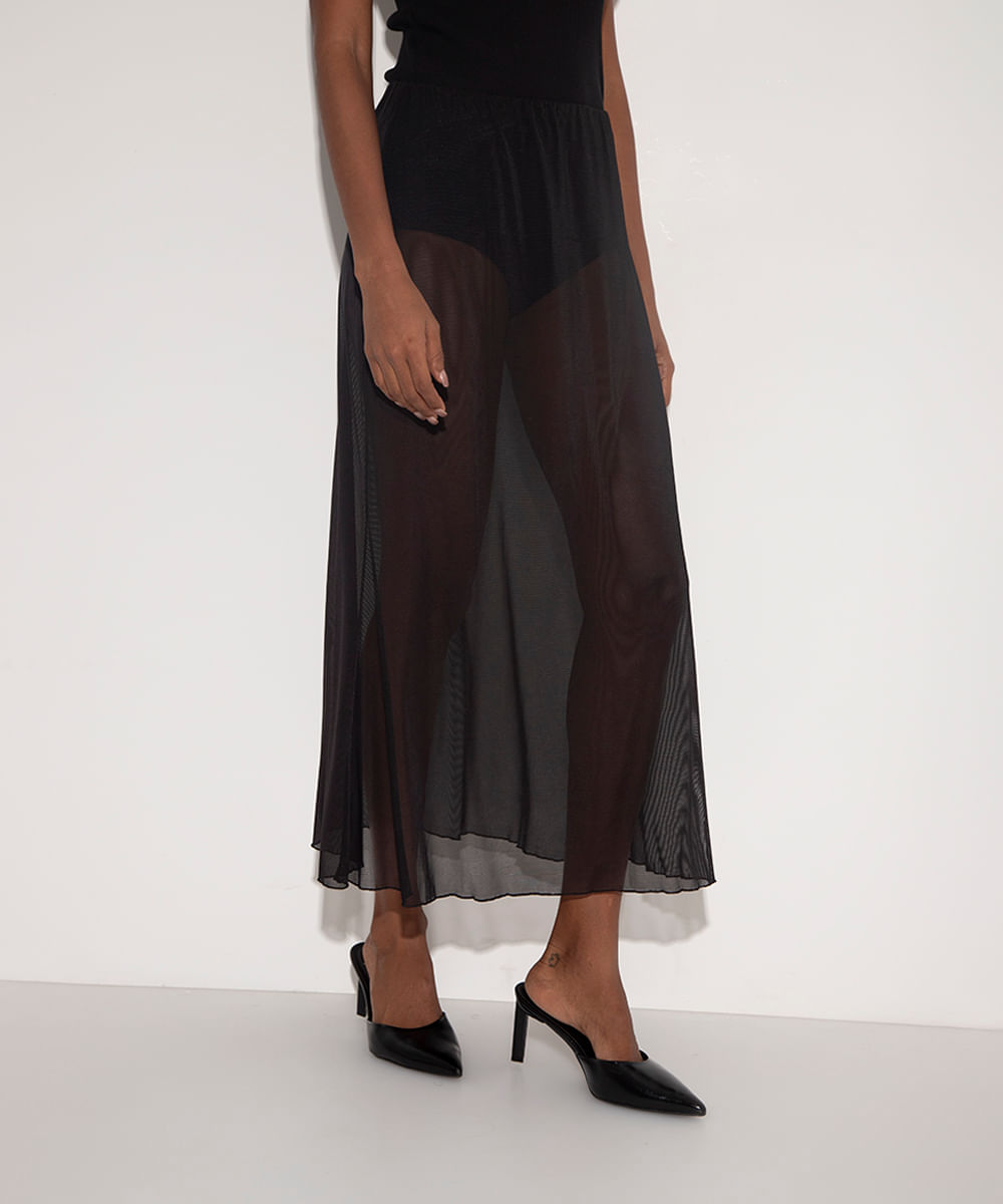 saia midi de tule com hot pant mindset preto