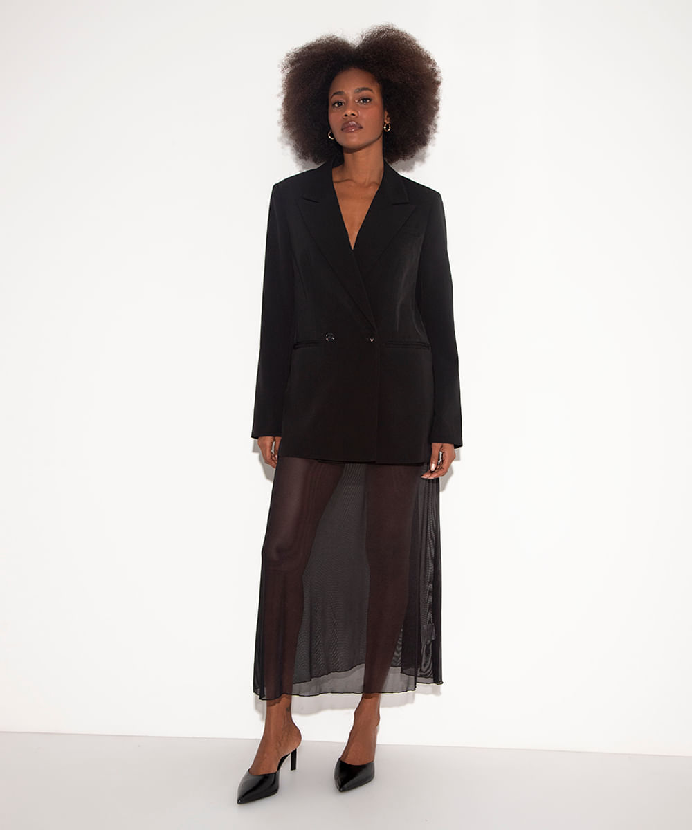 saia midi de tule com hot pant mindset preto