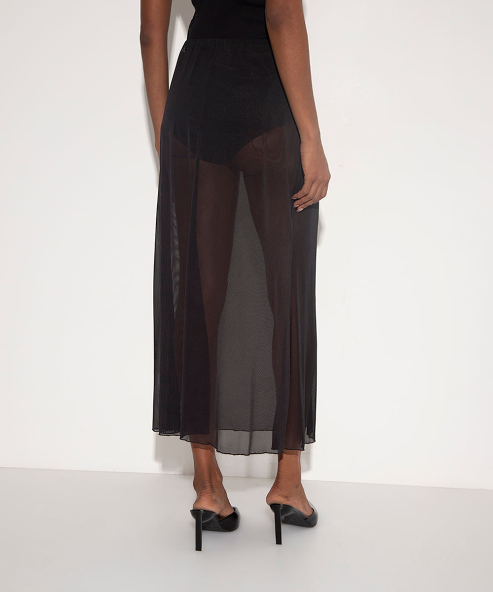 saia midi de tule com hot pant mindset preto