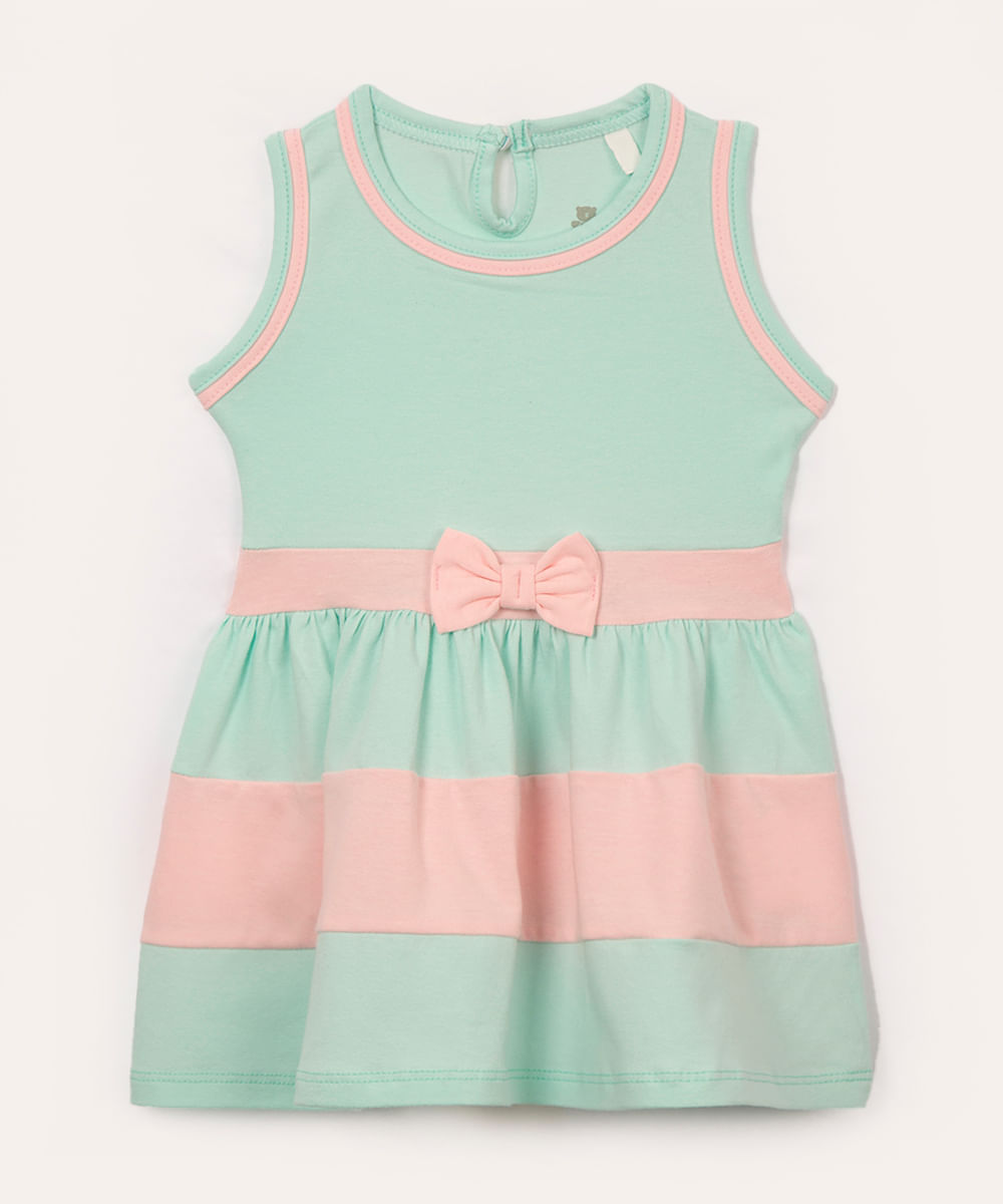 vestido de algodão infantil com laço azul