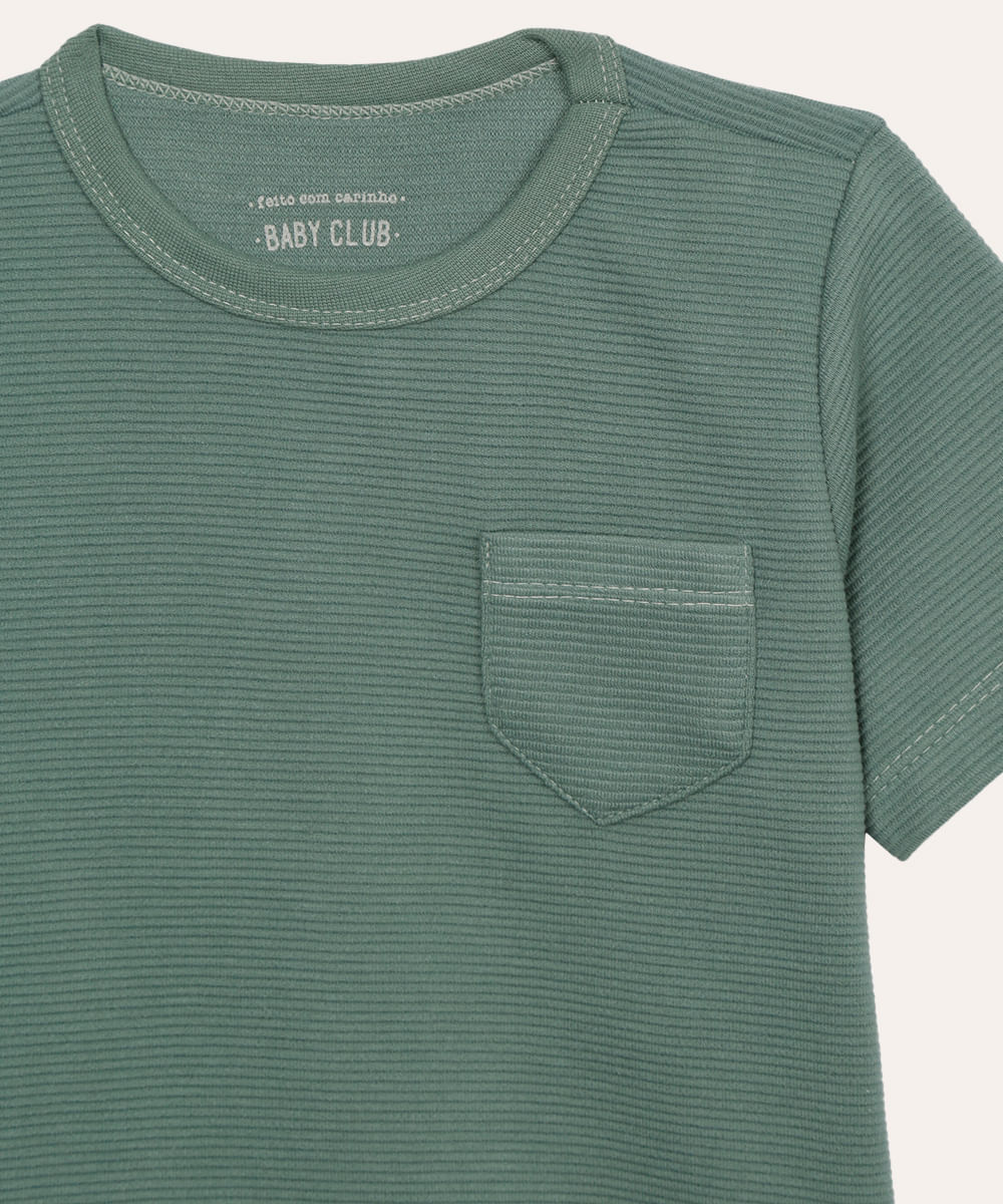 camiseta infantil texturizada com bolso manga curta verde