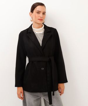 casaco aveludado gola clássica com faixa preto