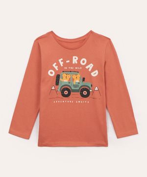 camiseta de algodão infantil off road manga longa vermelha