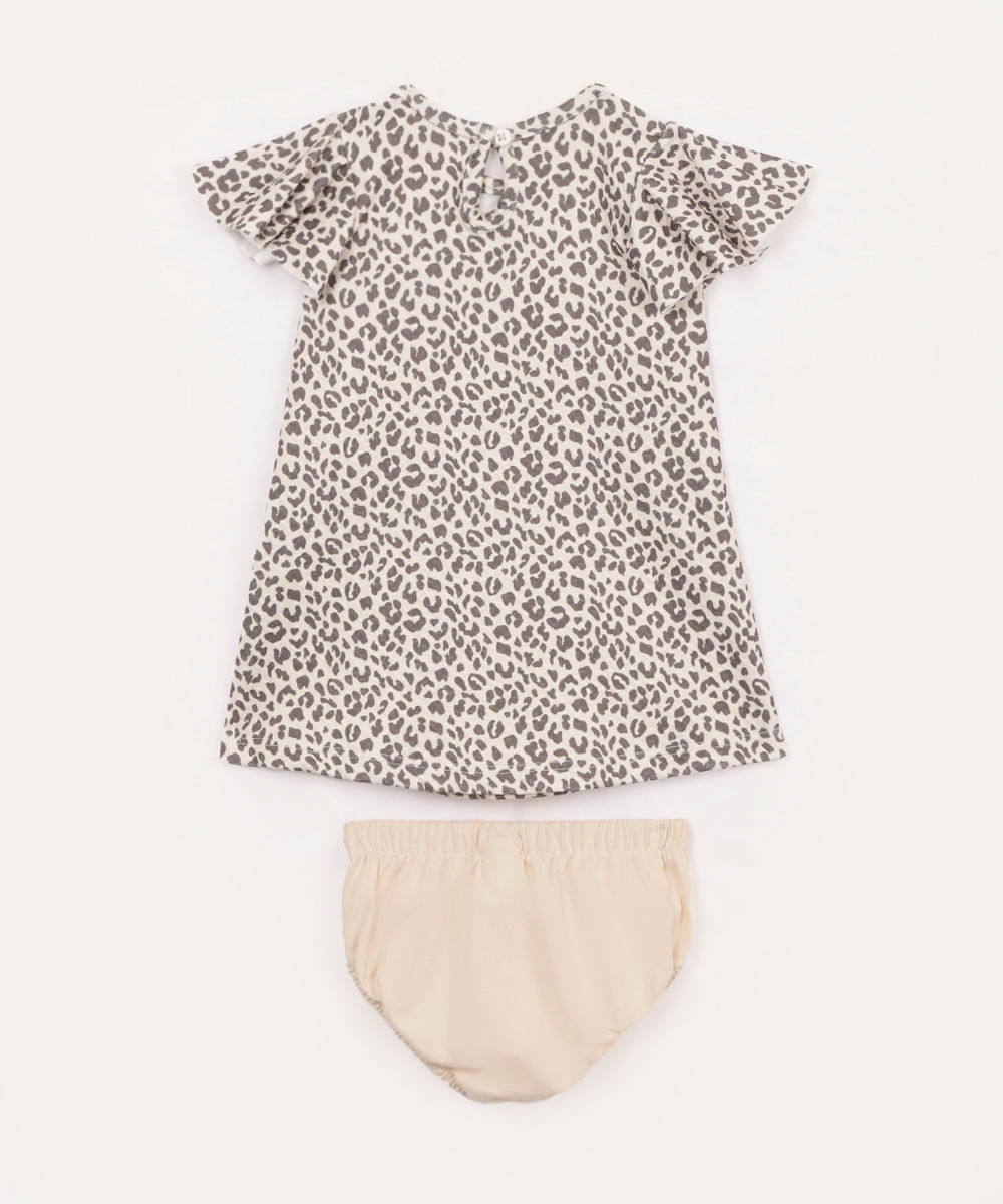 vestido infantil oncinha com calcinha bege