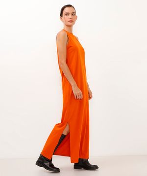 vestido longo de algodão básico laranja