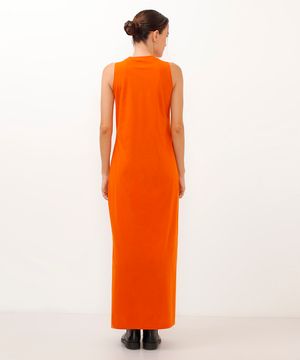 vestido longo de algodão básico laranja
