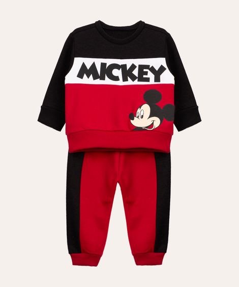 conjunto de moletom infantil mickey manga longa vermelho