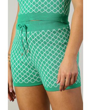 Shorts em Tricot Geométrico Verde