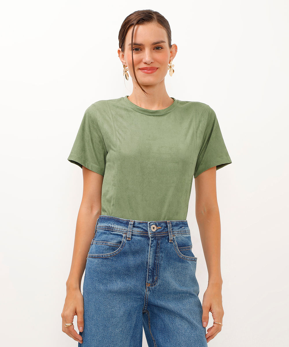 blusa de suede manga curta verde