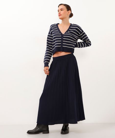 saia midi plissada azul