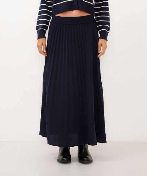 saia midi plissada azul