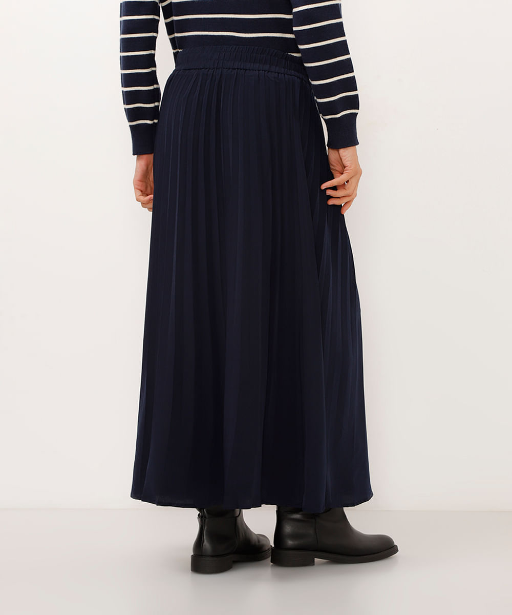 saia midi plissada azul