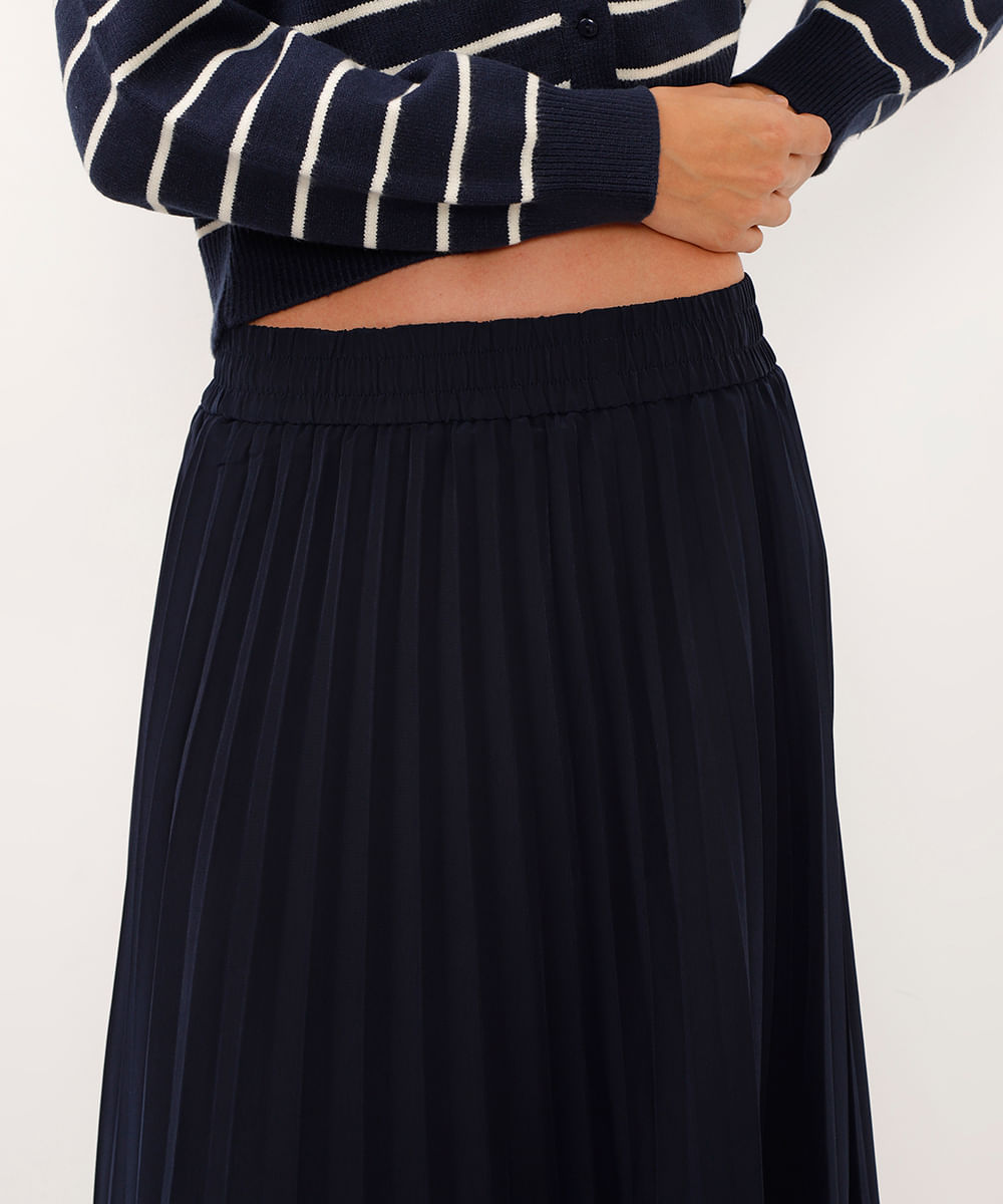 saia midi plissada azul