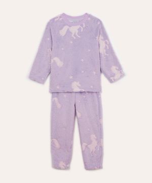 pijama de pelúcia infantil unicórnio lilás