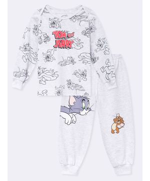 Pijama Manga Longa Unissex Bebê Tom and Jerry Cinza