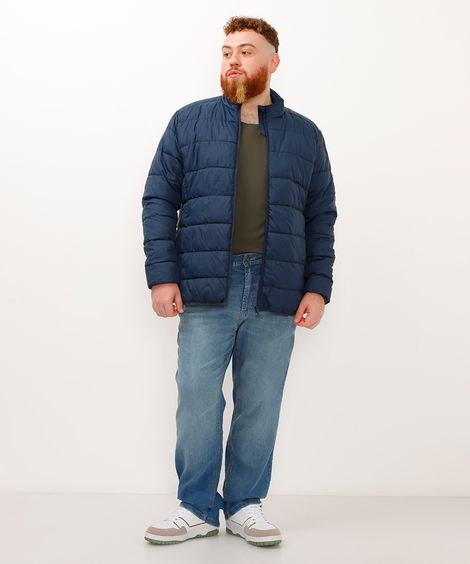 calça jeans reta plus size com bolso azul