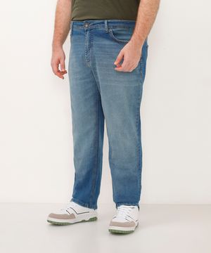 calça jeans reta plus size com bolso azul
