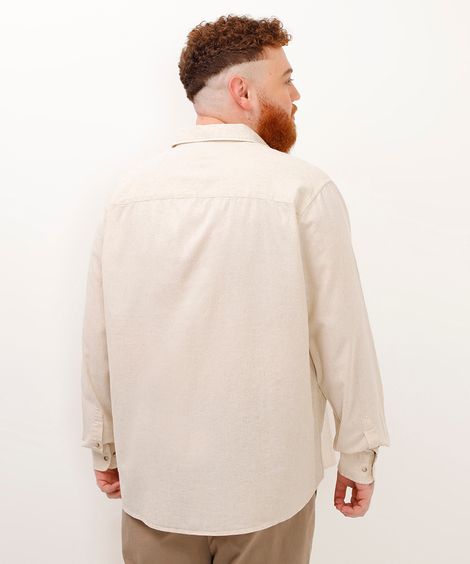 camisa com linho plus size comfort manga longa bege