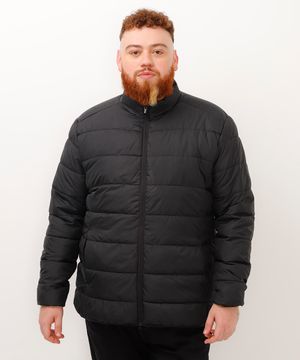 jaqueta de nylon plus size básica com zíper preto