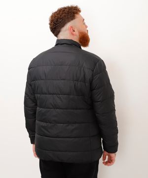 jaqueta de nylon plus size básica com zíper preto
