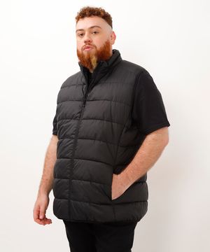 colete puffer plus size básico preto