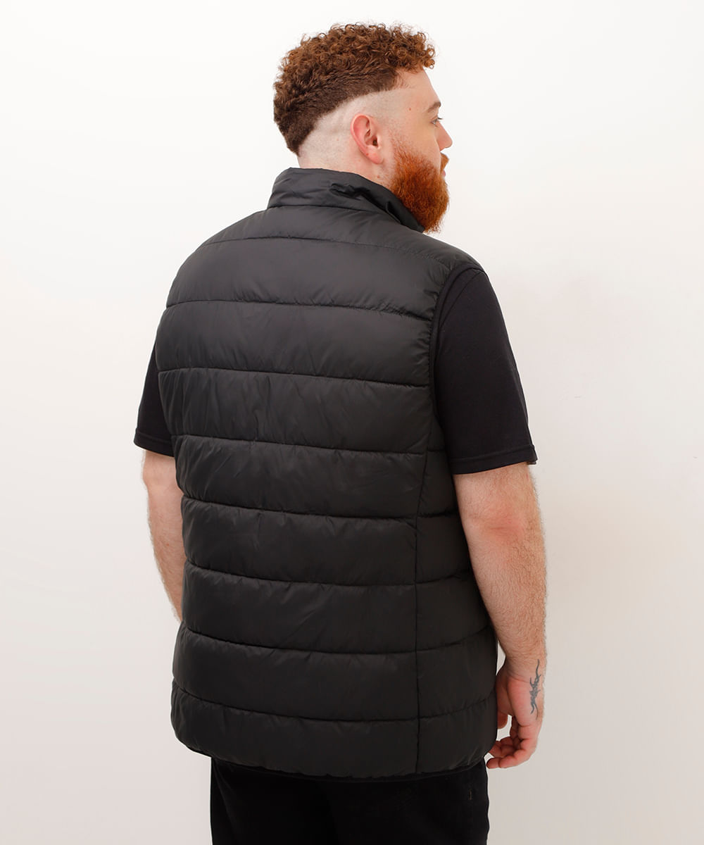 colete puffer plus size básico preto