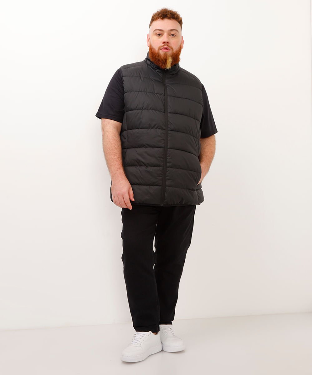 colete puffer plus size básico preto
